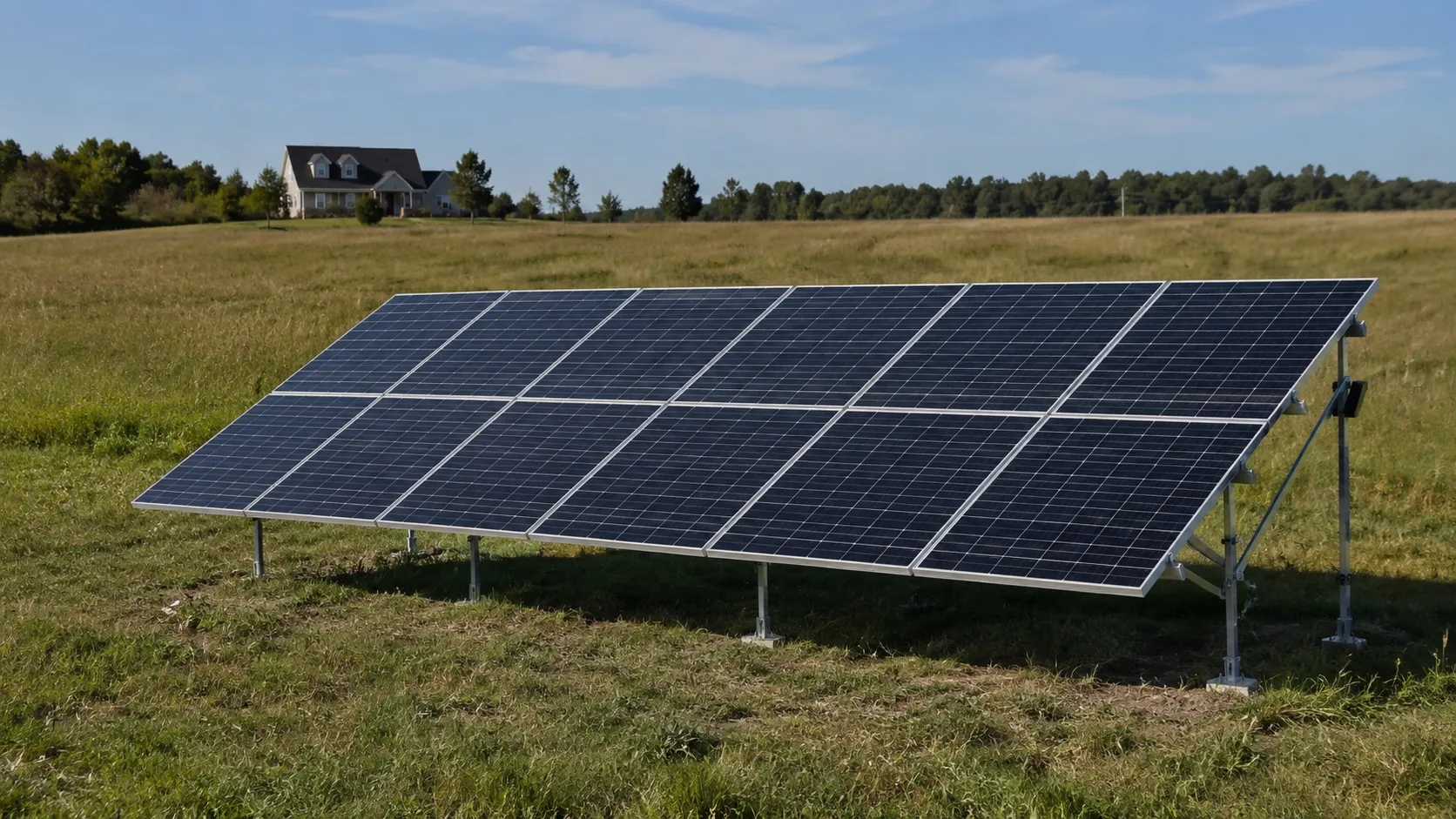 Array fotovoltaico instalado en campo abierto