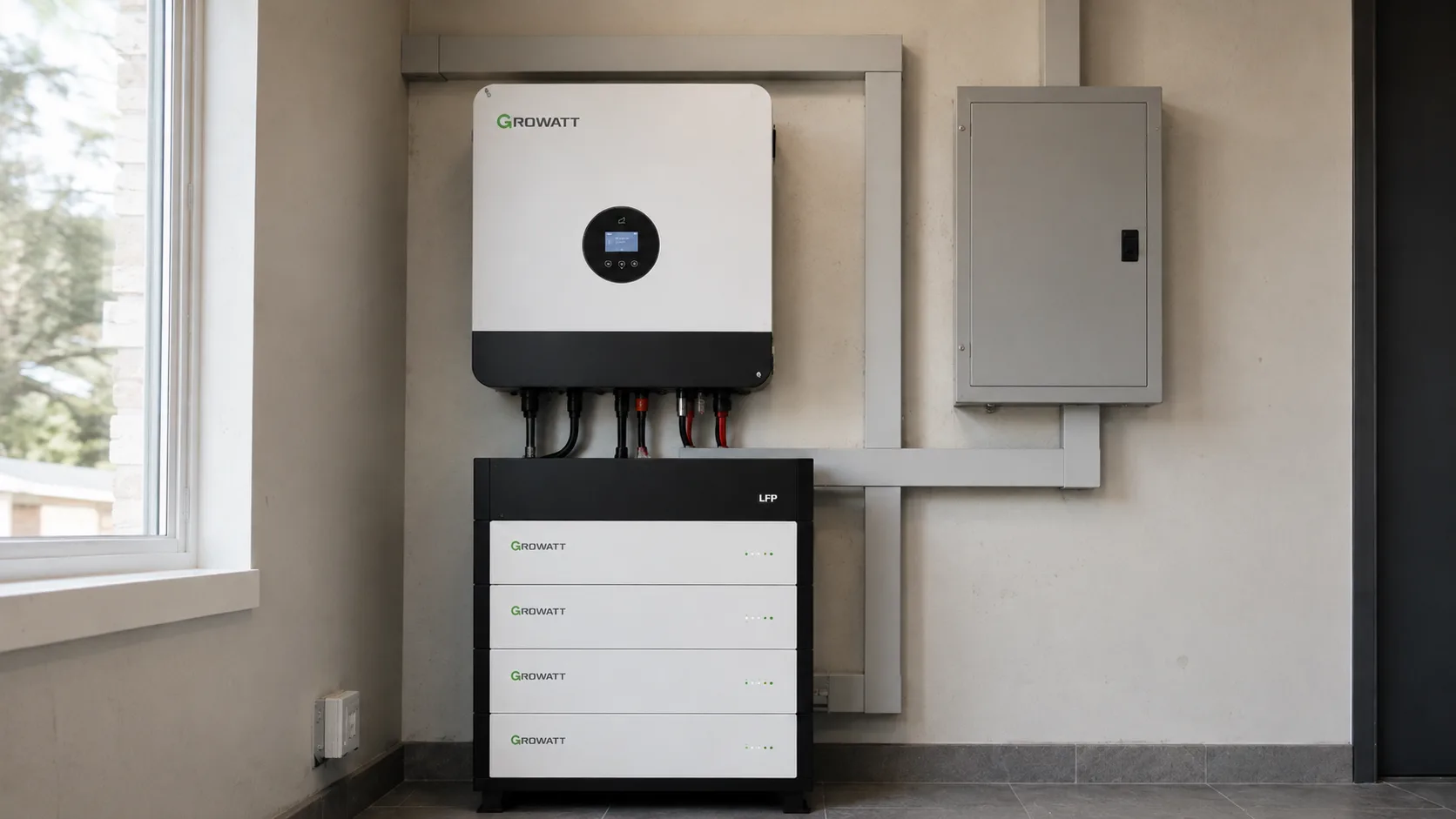 Inversor híbrido y banco de baterías de litio instalados